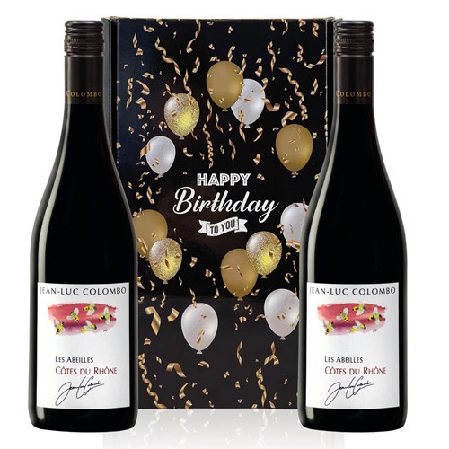 Jean-Luc Colombo Cotes Du Rhone Les Abeilles Rouge 75cl Red Wine Happy Birthday Wine Duo Gift Box